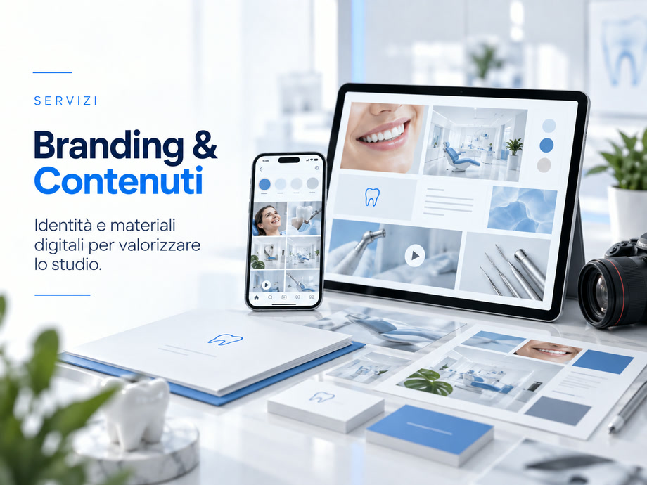 Materiali di identità visiva e contenuti digitali di uno studio dentistico