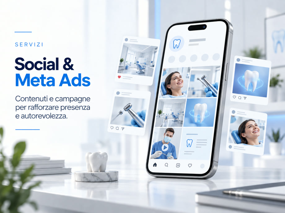 Contenuti social di uno studio dentistico su smartphone
